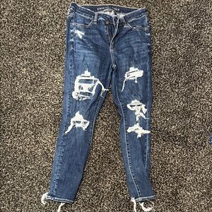 American Eagle Outfitters Women's Blue Ripped Skinny Jeans